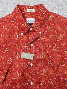 J. Crew Shirt NWT Mens Small Orange Floral Secret Wash Classic Fit Stretch S/S